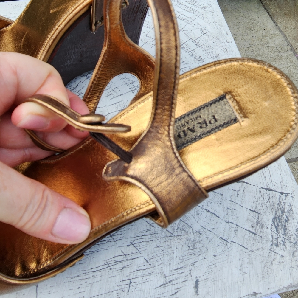 Prada Gold Bronze Wedge Size 37 - Picture 11 of 15
